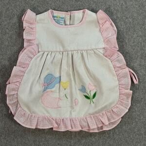 Tiny Togs Vintage Apron Dress Baby Girl 0/6 Months Polk Dot Trim Embroidered
